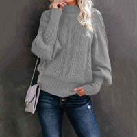 Imogen Cable-Knit High-Neck Balloon-Sleeve Sweater