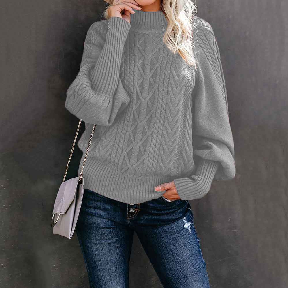 Imogen Cable-Knit High-Neck Balloon-Sleeve Sweater