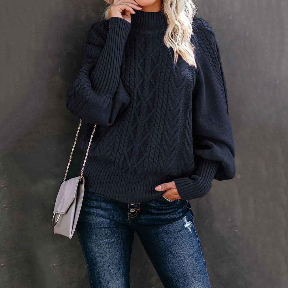 Imogen Cable-Knit High-Neck Balloon-Sleeve Sweater
