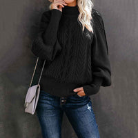 Imogen Cable-Knit High-Neck Balloon-Sleeve Sweater