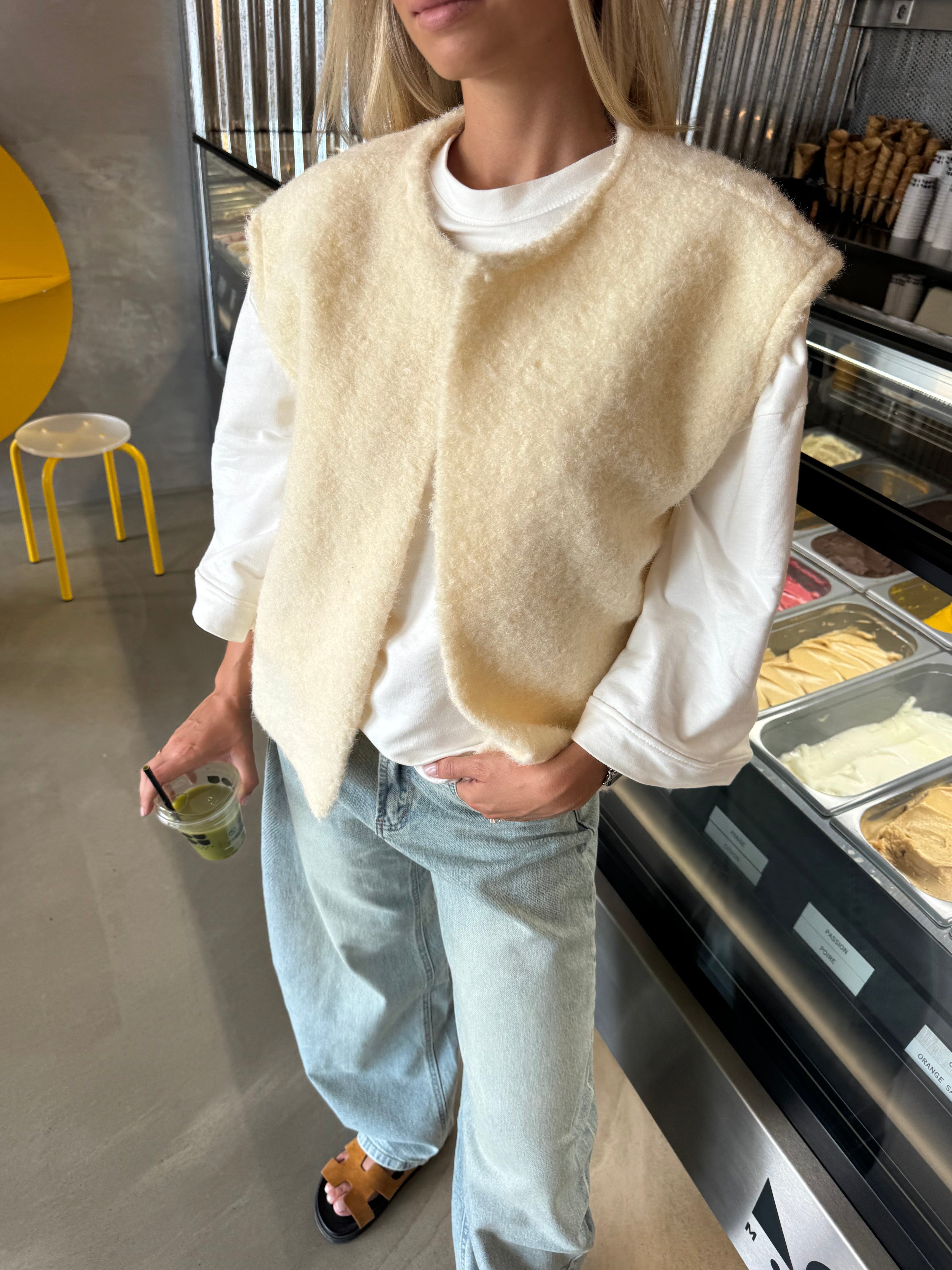Ines Plush Faux Shearling Open-Front Vest