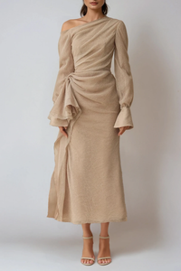 Isabella Asymmetric Draped Formal Maxi Dress