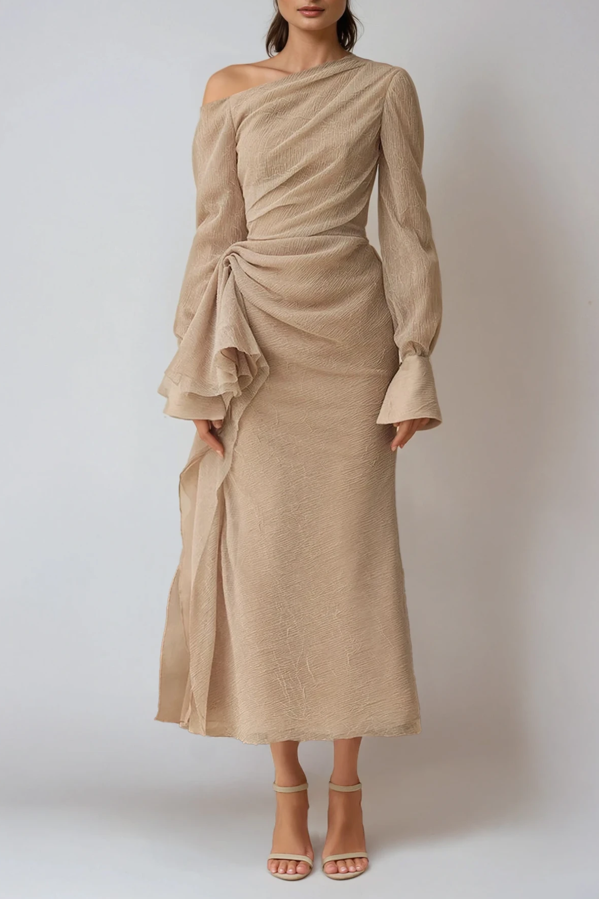 Isabella Asymmetric Draped Formal Maxi Dress