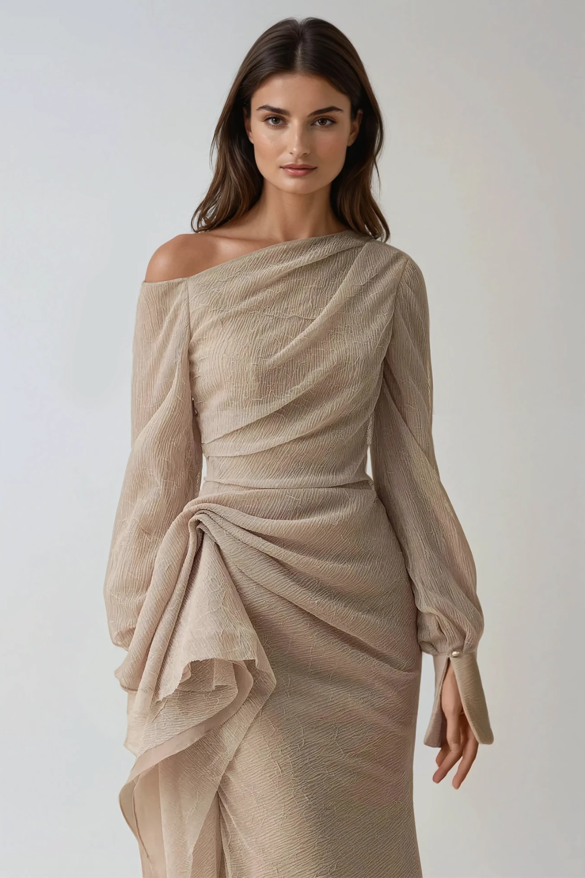 Isabella Asymmetric Draped Formal Maxi Dress