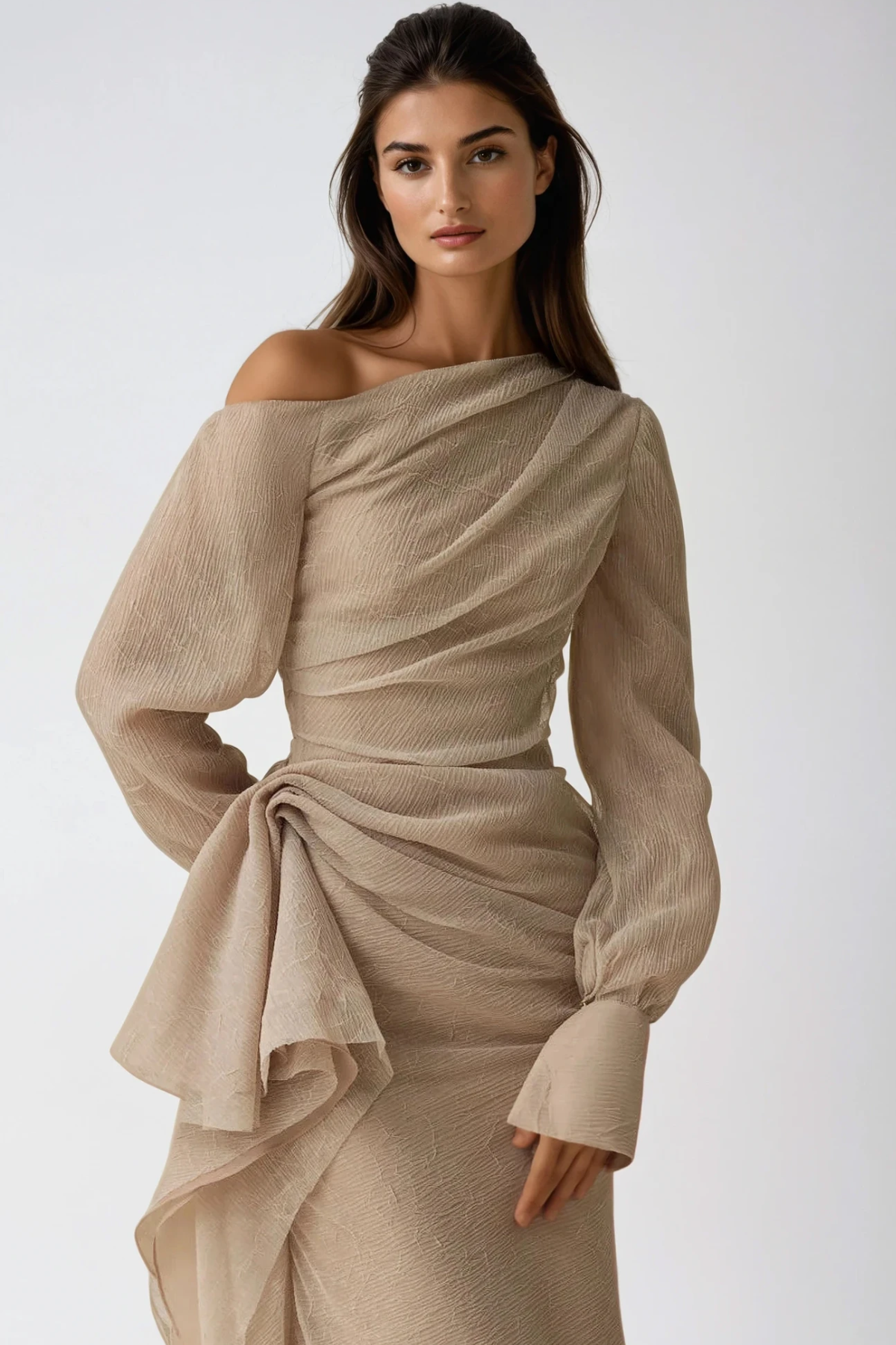 Isabella Asymmetric Draped Formal Maxi Dress