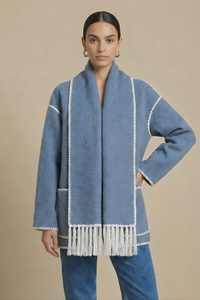 Isadora Embroidered Scarf-Jacket Wool-Blend Coat