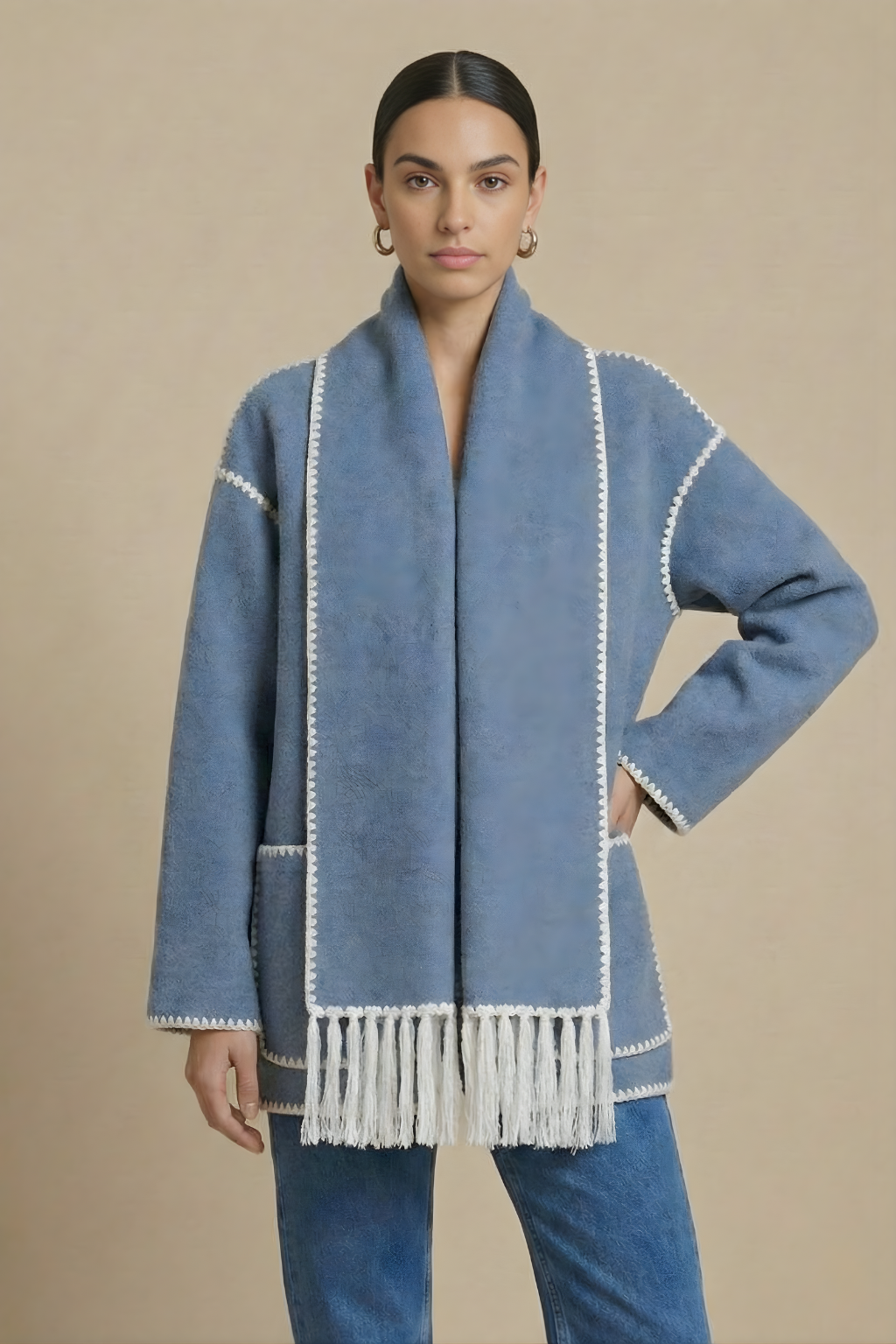 Isadora Embroidered Scarf-Jacket Wool-Blend Coat