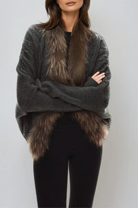 Isadora Faux Fur Trim Cable-Knit Cardigan Jacket