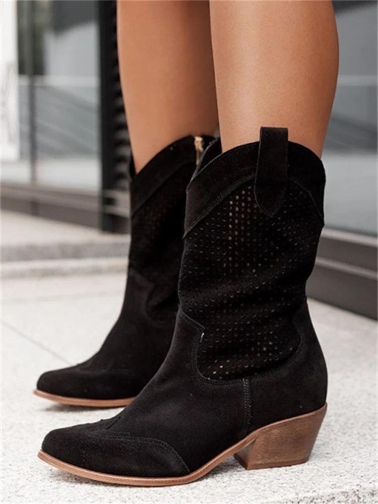 Isadora Perforated Leather Western Cowboy Boots