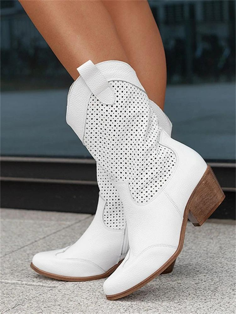 Isadora Perforated Leather Western Cowboy Boots