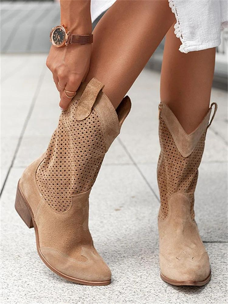 Isadora Perforated Leather Western Cowboy Boots