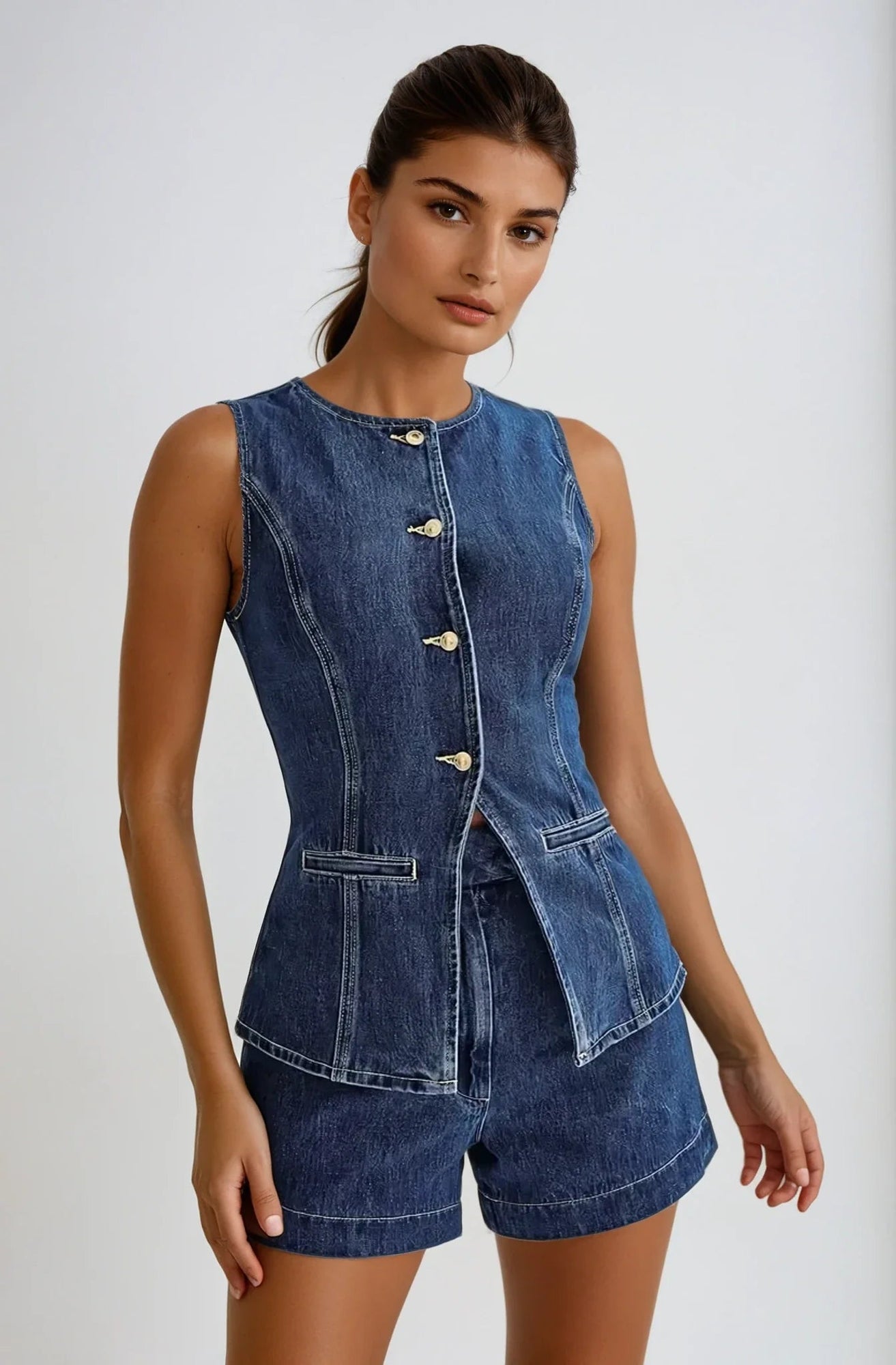 Jane - Denim Gilet & Shorts Set 1
