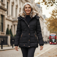 Janice Fur-Trim Hooded Quilted Winter Coat