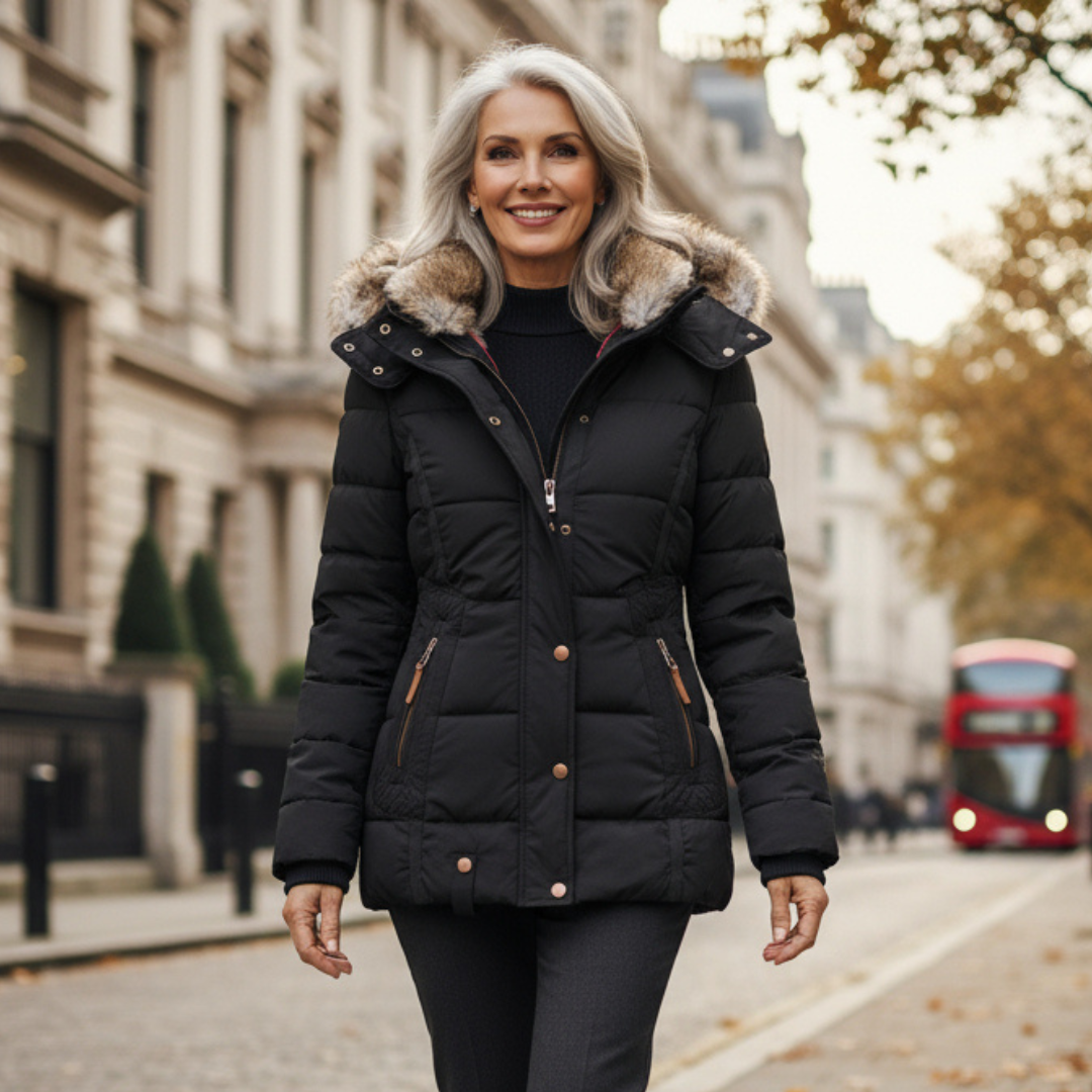 Janice Fur-Trim Hooded Quilted Winter Coat