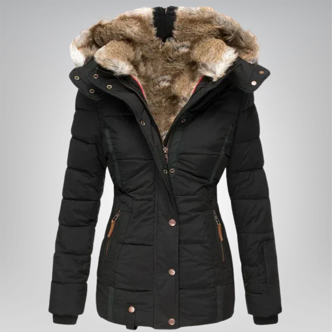 Janice Fur-Trim Hooded Quilted Winter Coat