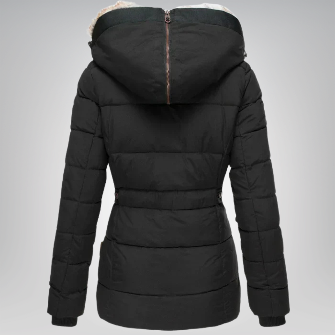 Janice Fur-Trim Hooded Quilted Winter Coat