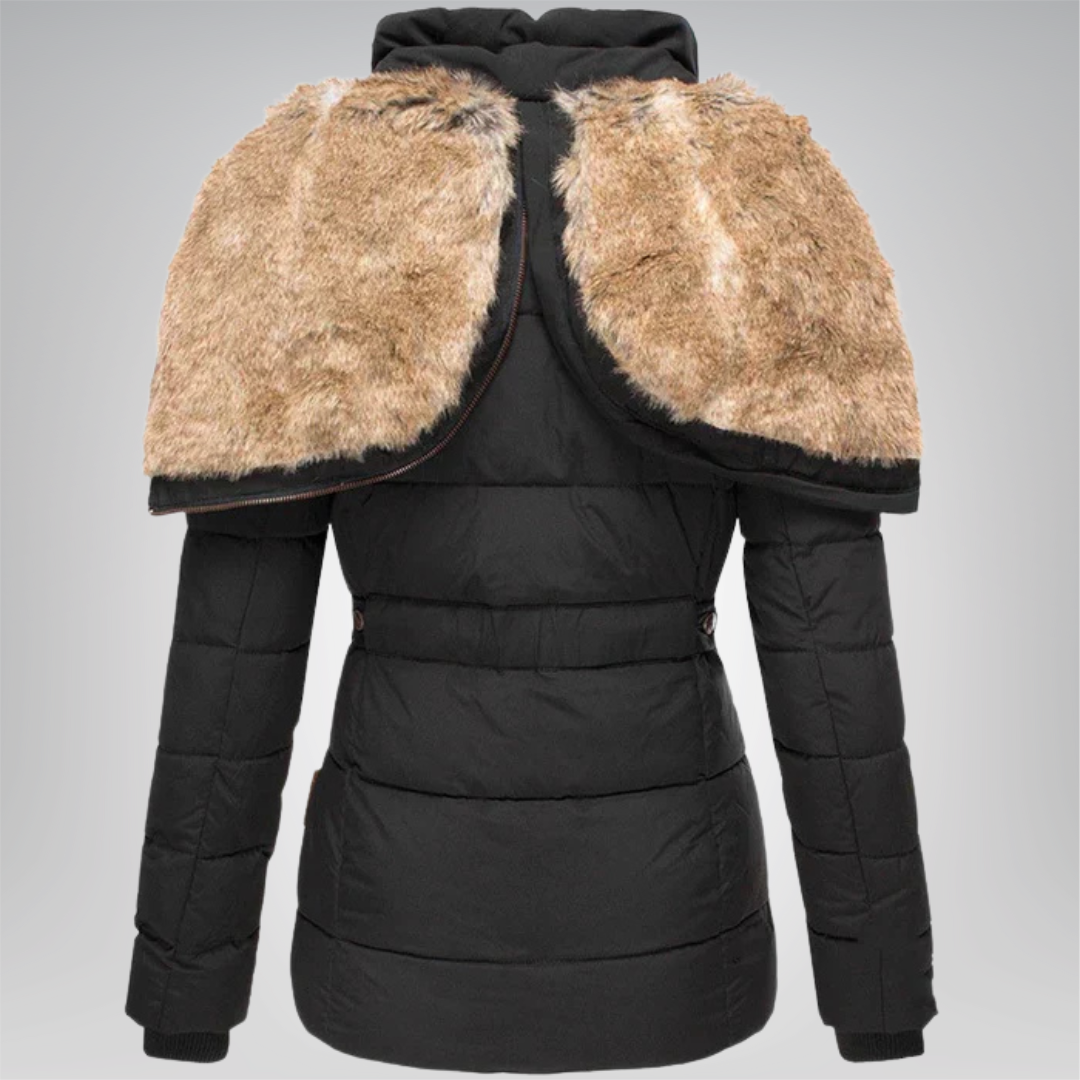 Janice Fur-Trim Hooded Quilted Winter Coat