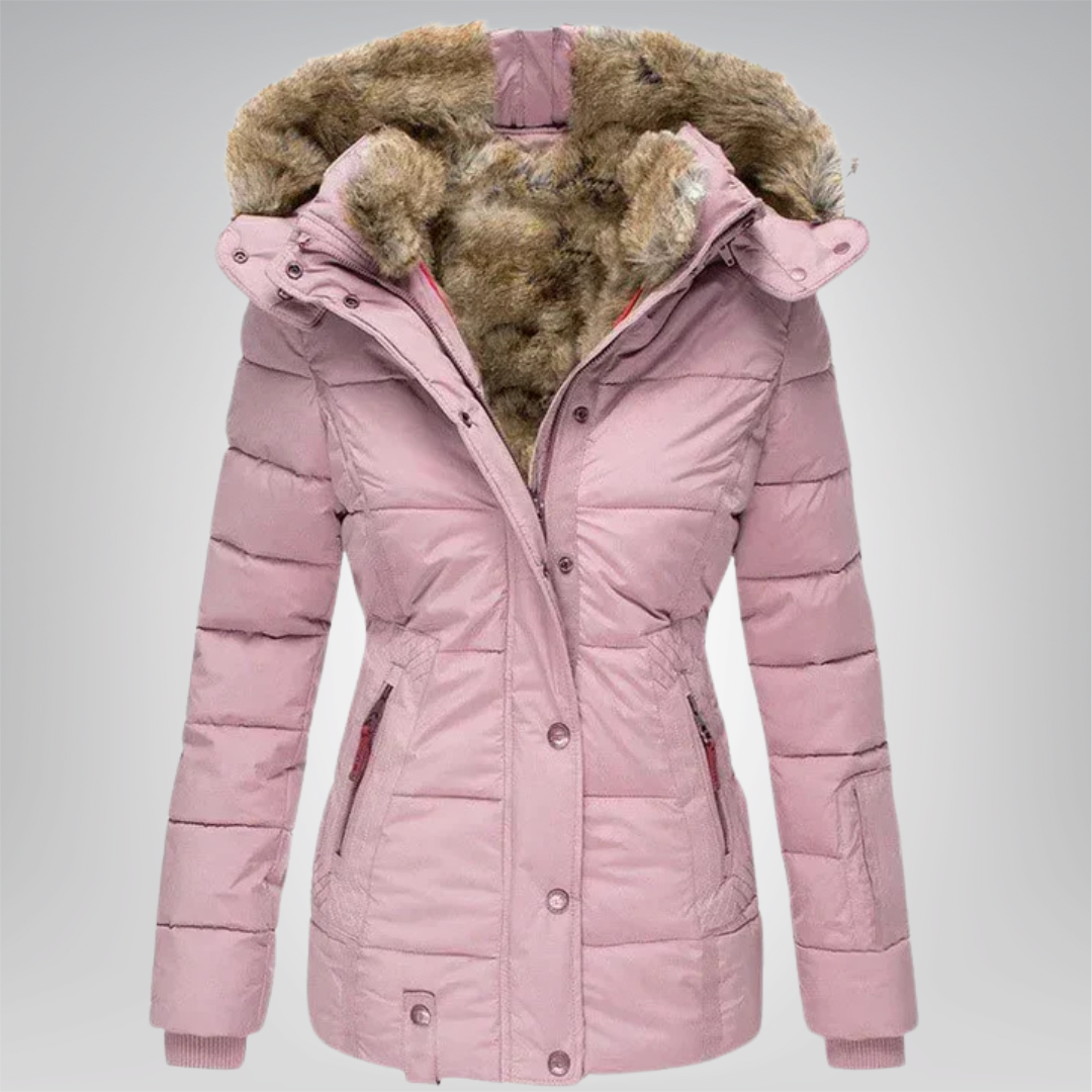 Janice Fur-Trim Hooded Quilted Winter Coat