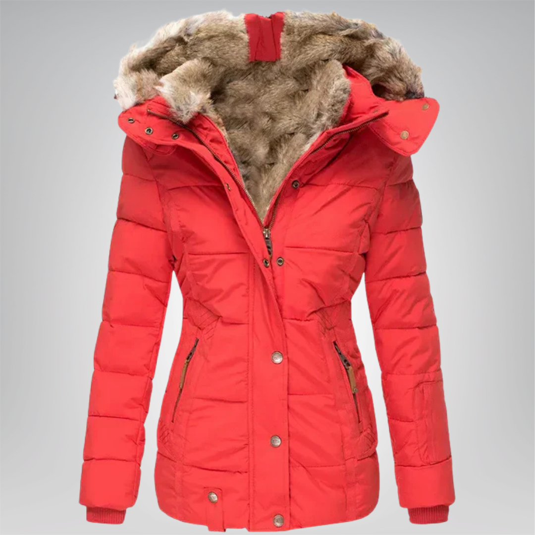 Janice Fur-Trim Hooded Quilted Winter Coat