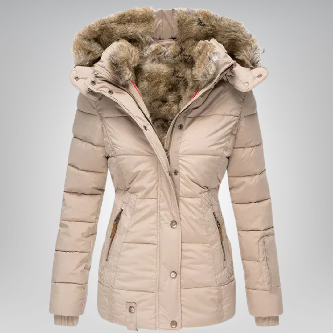 Janice Fur-Trim Hooded Quilted Winter Coat