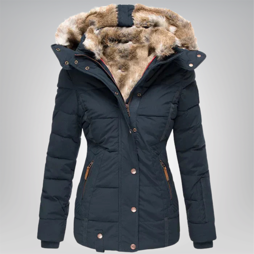 Janice Fur-Trim Hooded Quilted Winter Coat