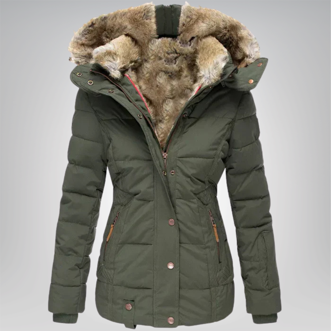 Janice Fur-Trim Hooded Quilted Winter Coat