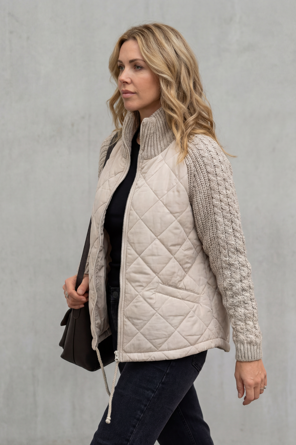 Jolene Quilted Hybrid Puffer & Cable-Knit Jacket