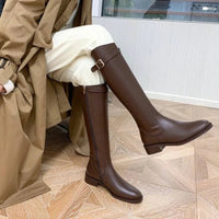 Kara Buckled Knee-High Leather Riding Boots
