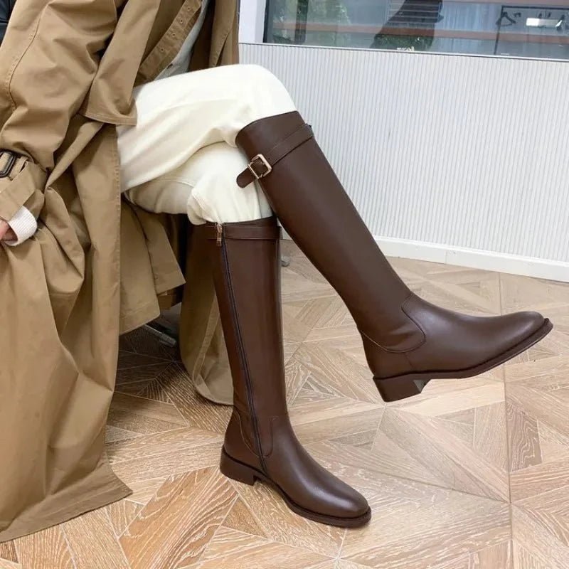 Kara Buckled Knee-High Leather Riding Boots