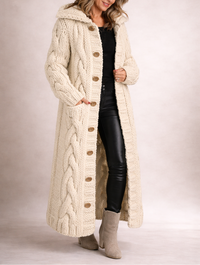 Karin Chunky Cable-Knit Hooded Long Coat Cardigan