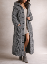 Karin Chunky Cable-Knit Hooded Long Coat Cardigan