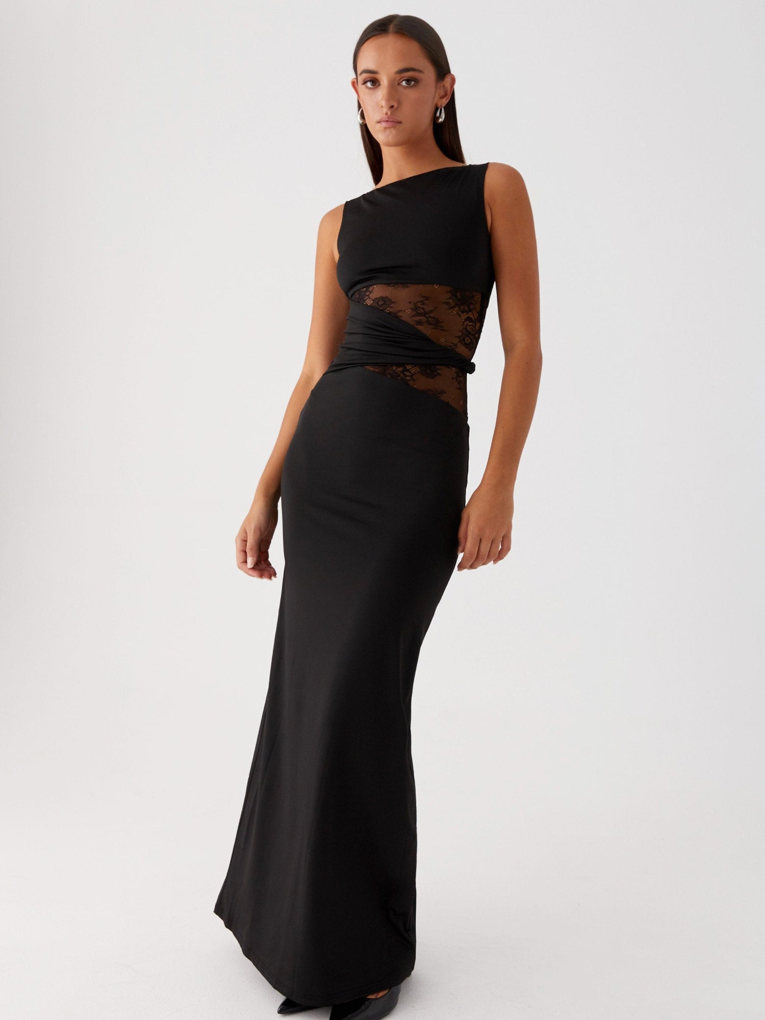 Celeste Elegant Black Tie Maxi Dress
