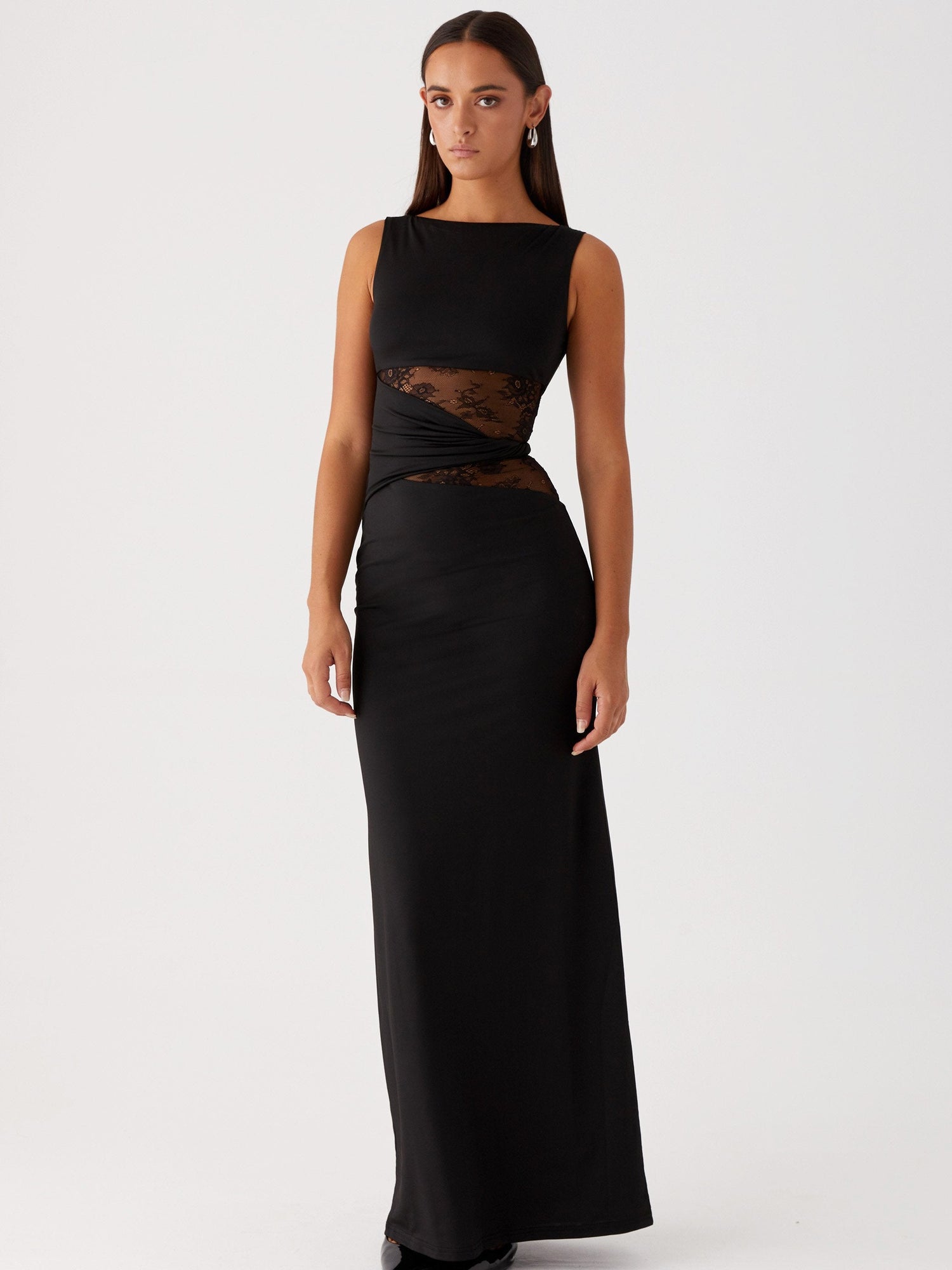Celeste Elegant Black Tie Maxi Dress