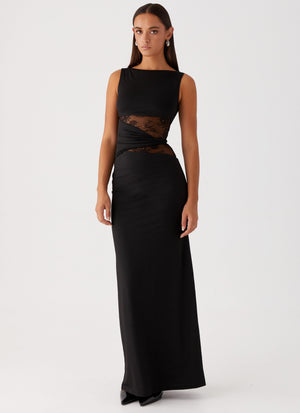 Celeste Elegant Black Tie Maxi Dress