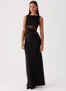 Celeste Elegant Black Tie Maxi Dress