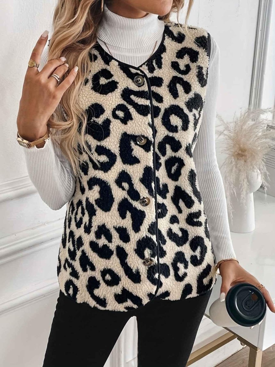 Layla Leopard-Print Teddy Fleece Vest