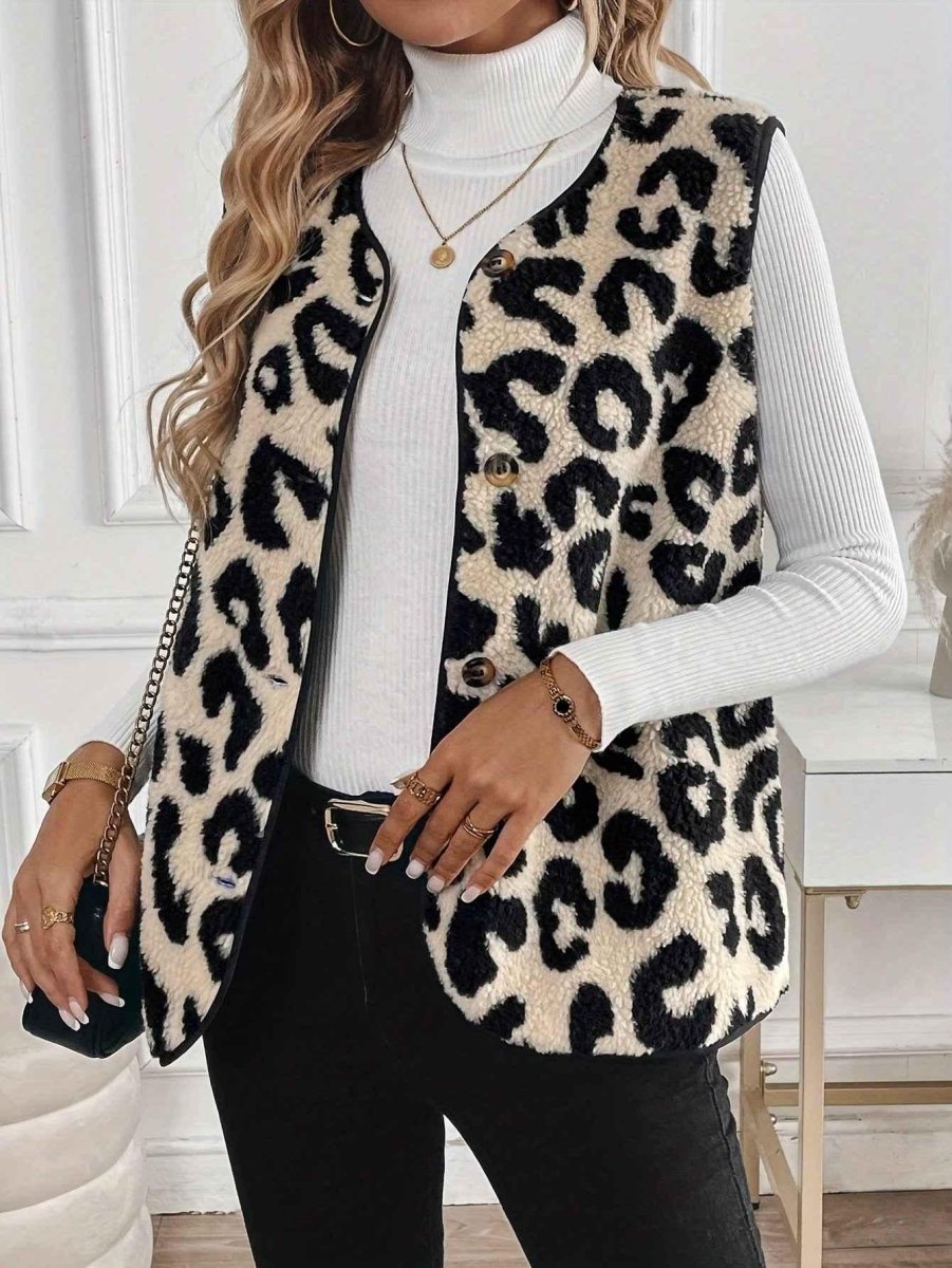 Layla Leopard-Print Teddy Fleece Vest