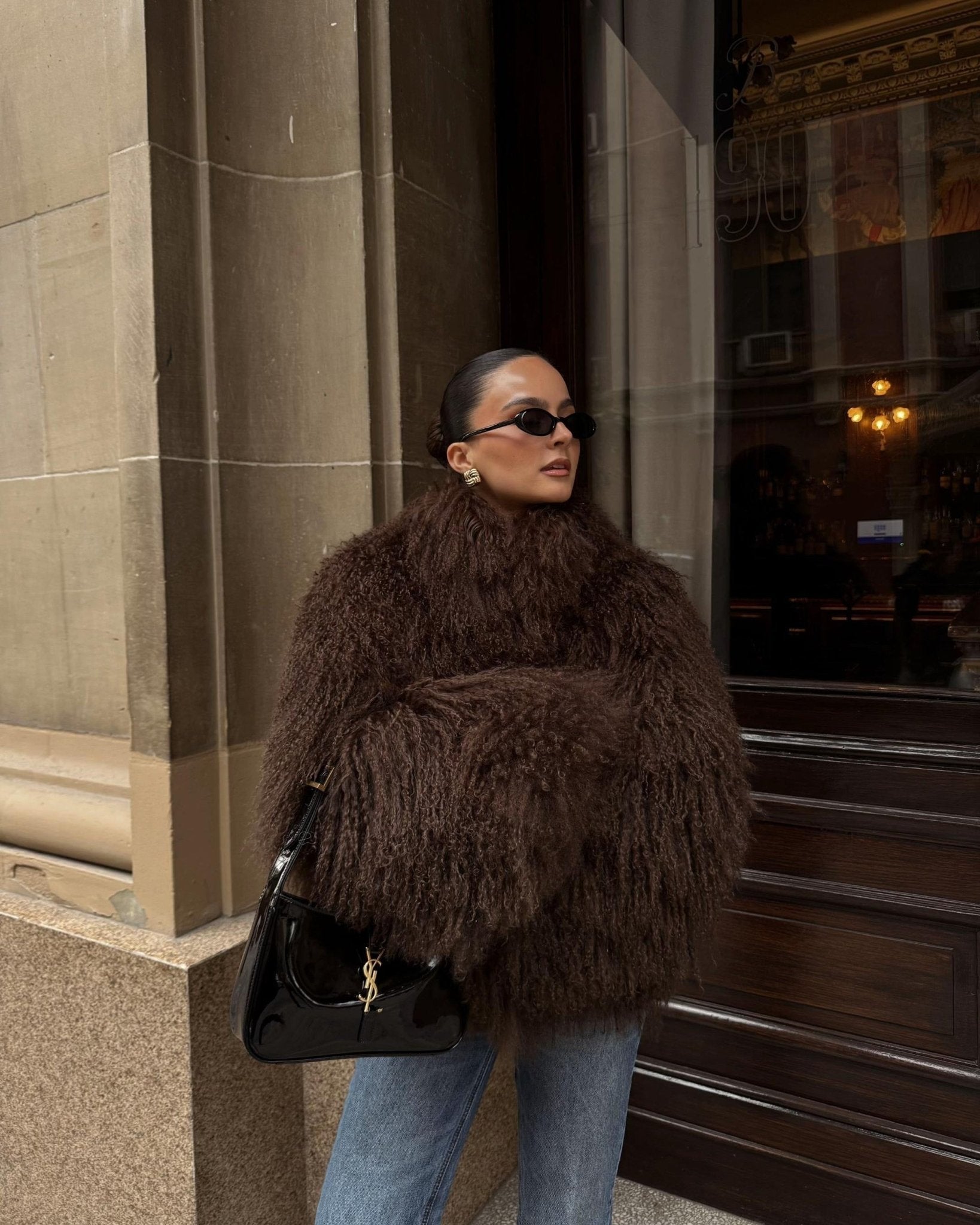 Liza Textured Shaggy Faux-Fur High-Neck Coat