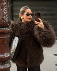 Liza Textured Shaggy Faux-Fur High-Neck Coat