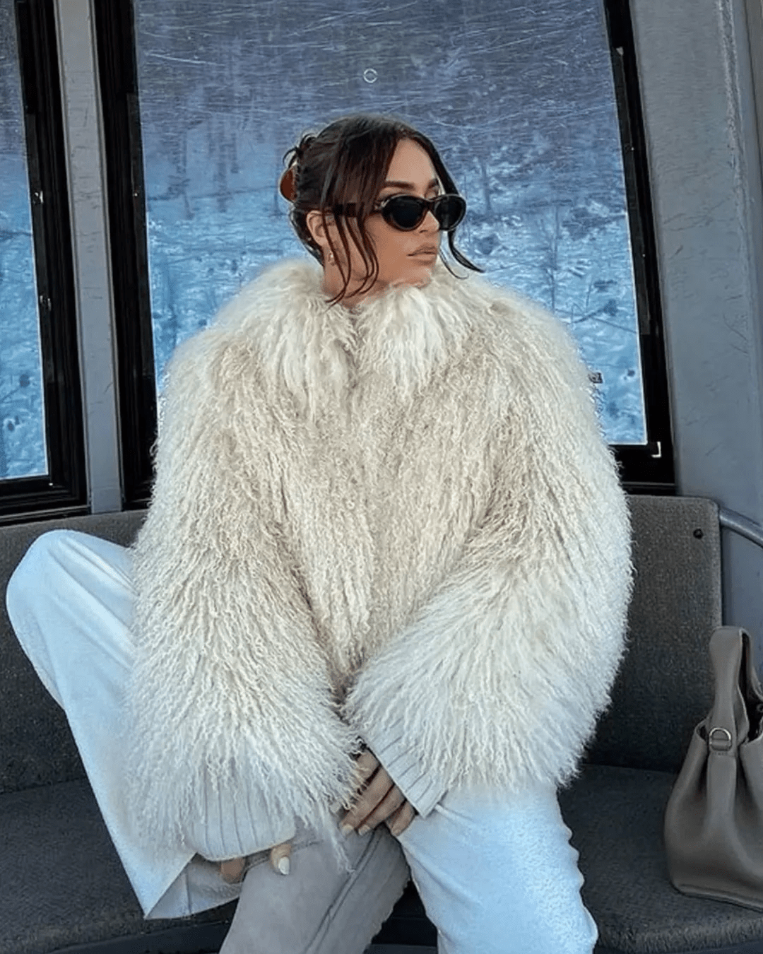 Liza Textured Shaggy Faux-Fur High-Neck Coat