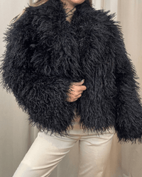 Liza Textured Shaggy Faux-Fur High-Neck Coat