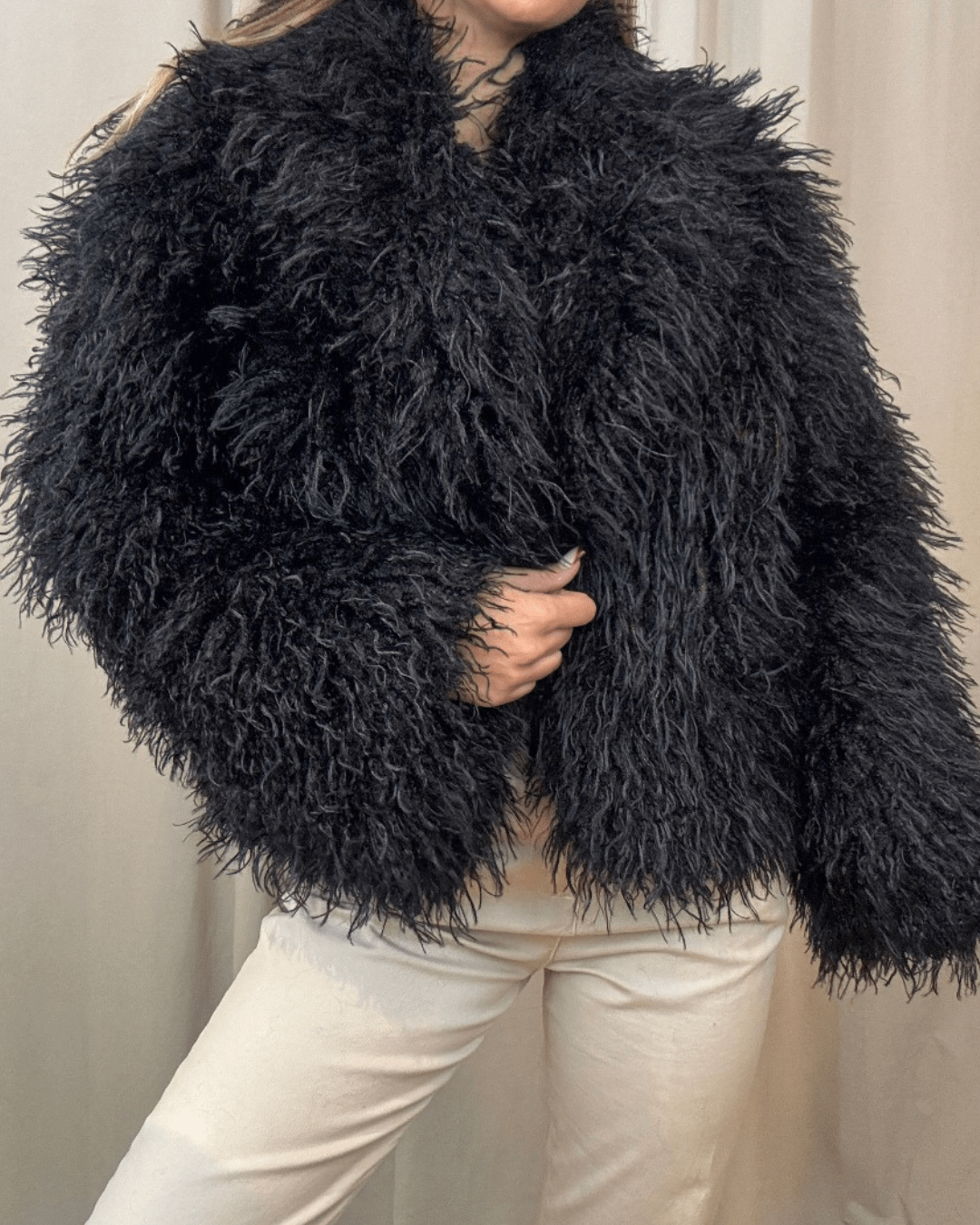 Liza Textured Shaggy Faux-Fur High-Neck Coat