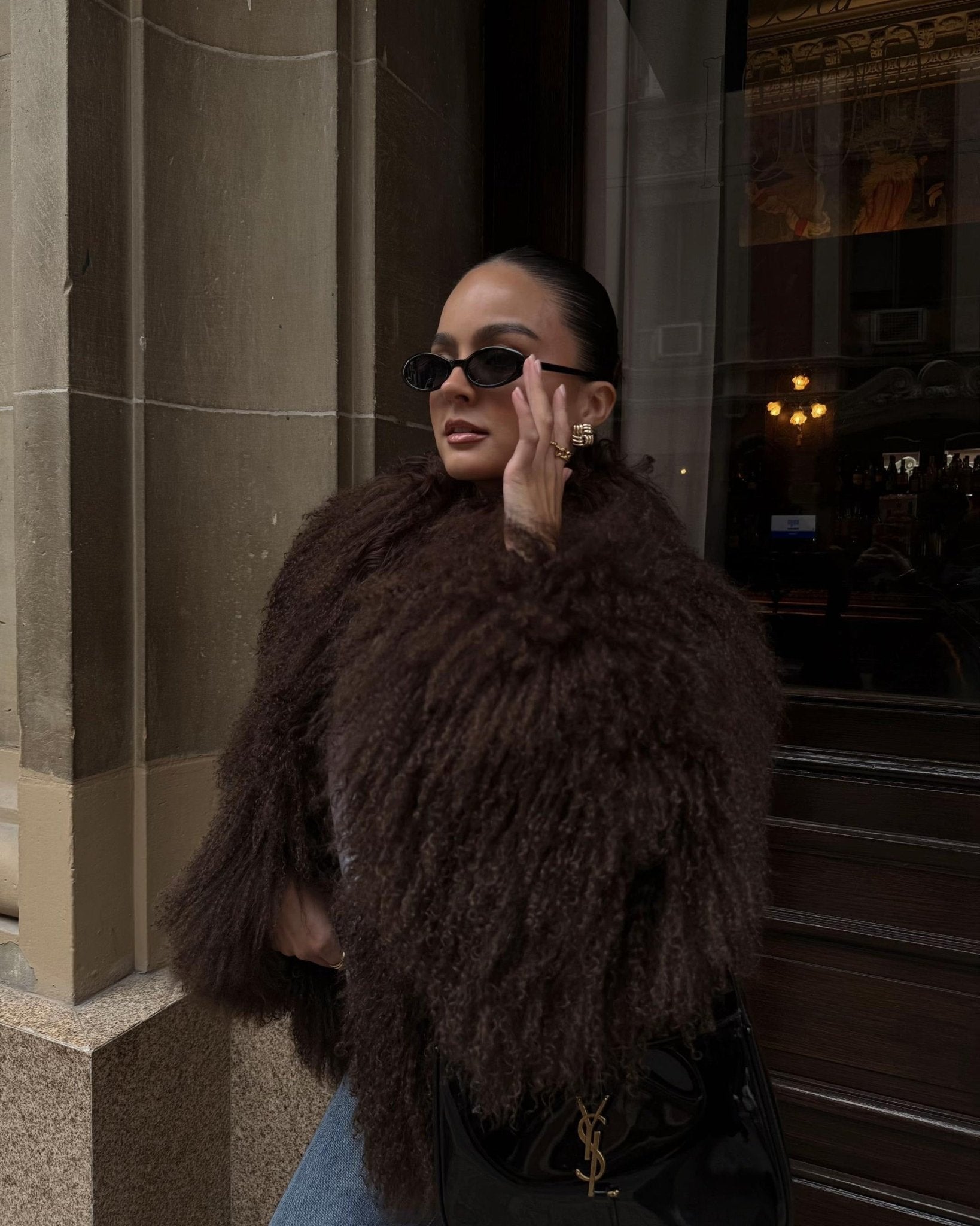 Liza Textured Shaggy Faux-Fur High-Neck Coat