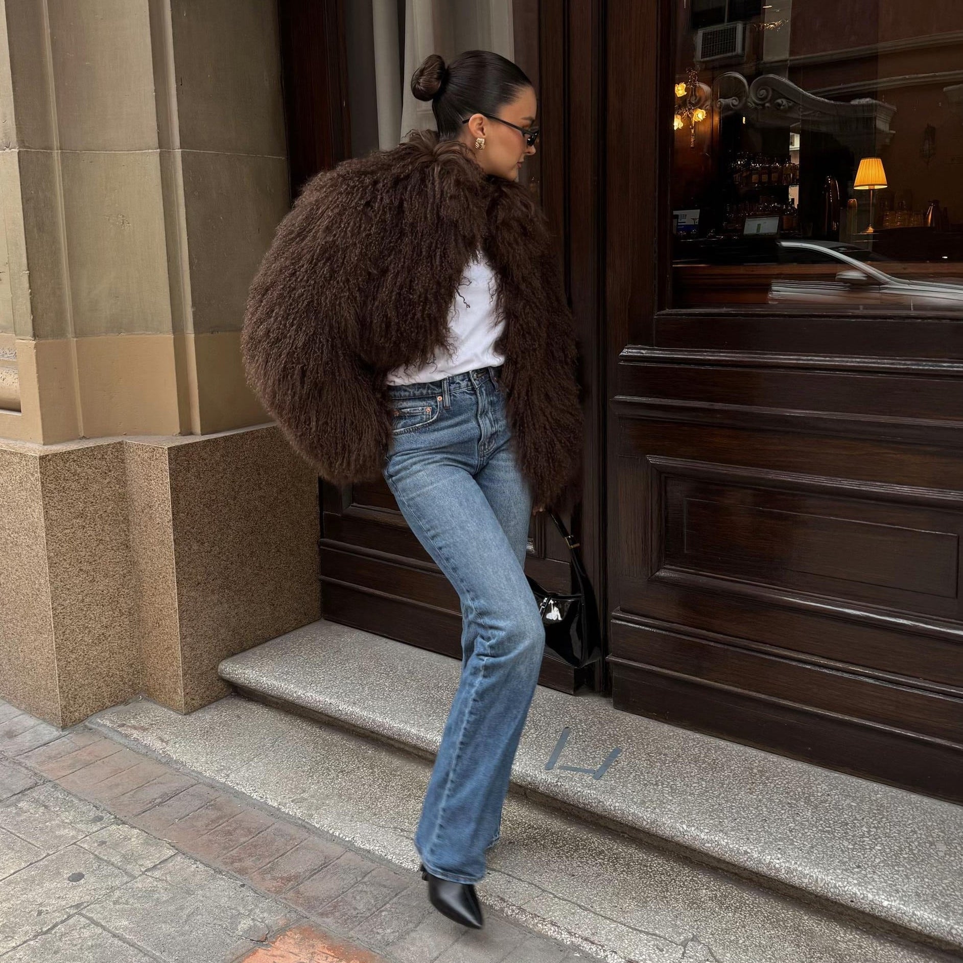 Liza Textured Shaggy Faux-Fur High-Neck Coat