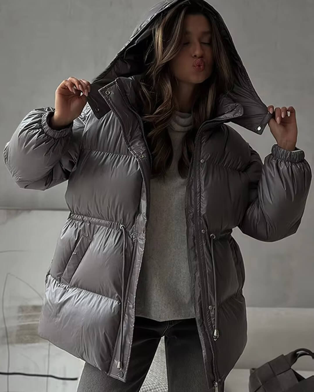 Vespera Hooded Drawstring Padded Puffer Jacket