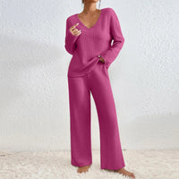 Lucy Ribbed V-Neck Sweater & Wide-Leg Knit Set