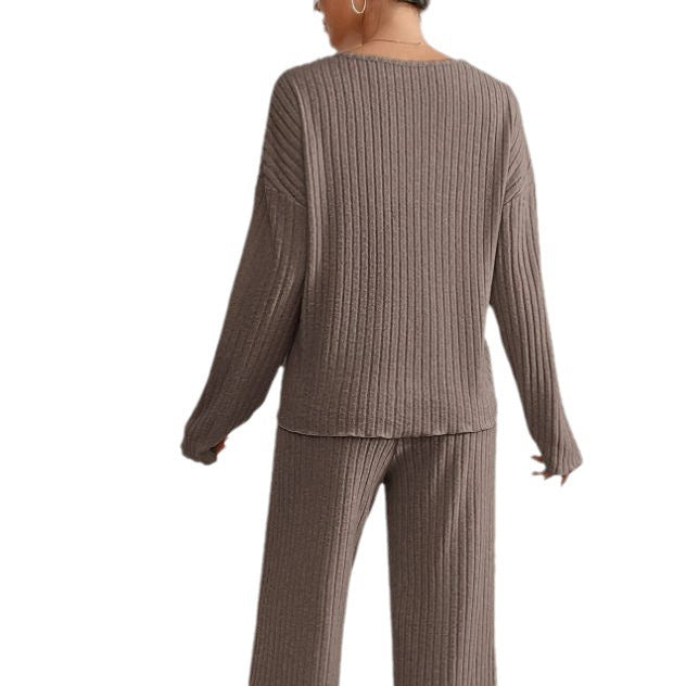 Lucy Ribbed V-Neck Sweater & Wide-Leg Knit Set