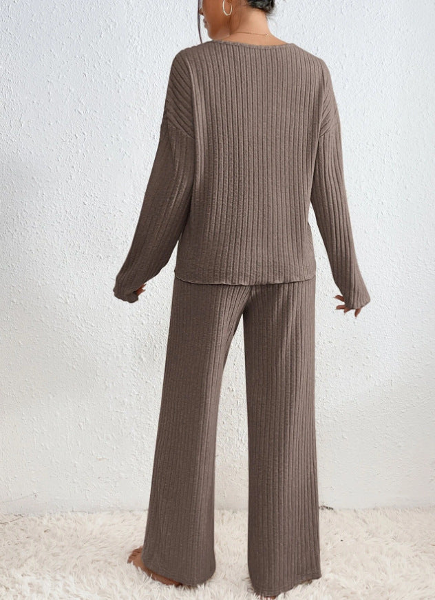 Lucy Ribbed V-Neck Sweater & Wide-Leg Knit Set
