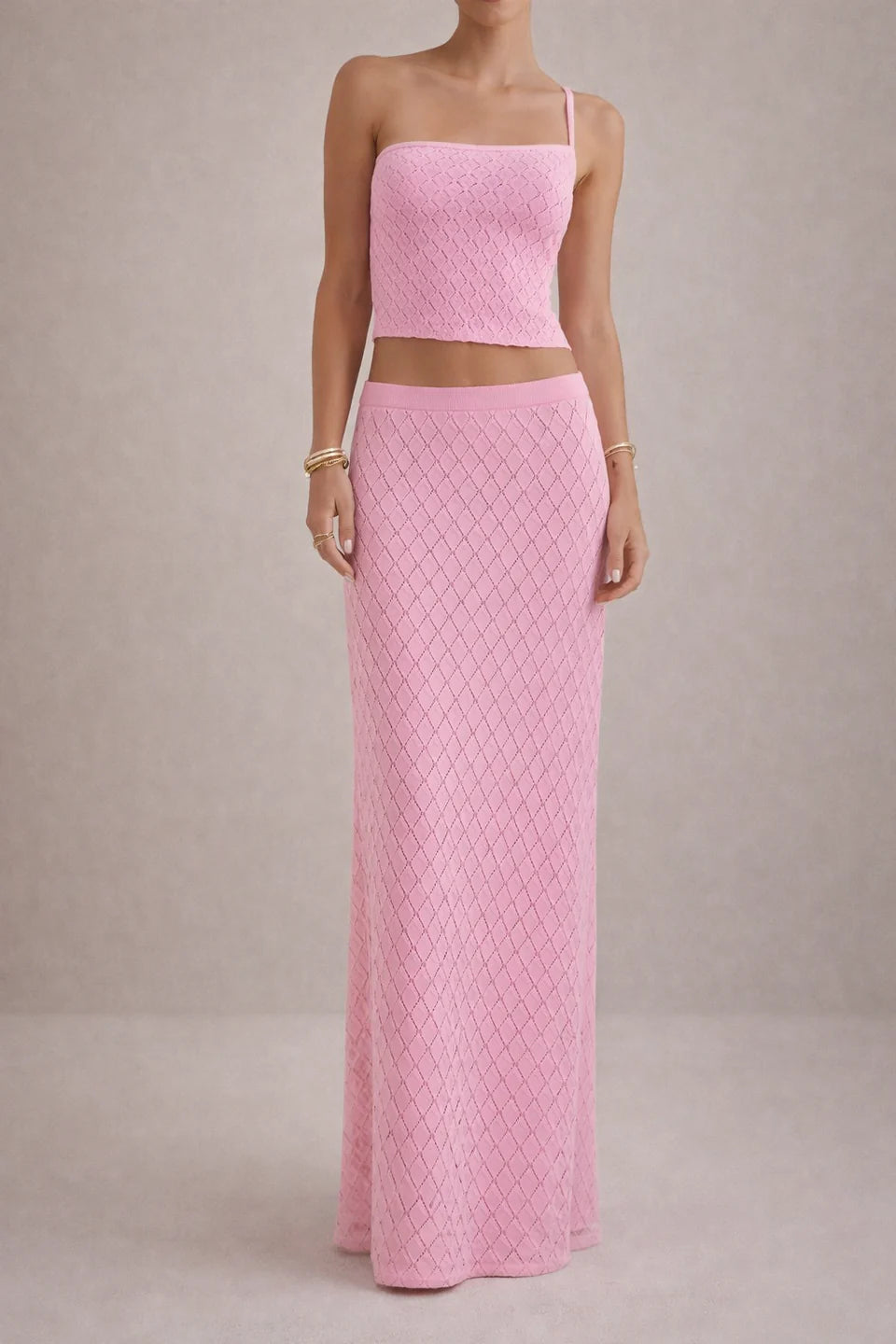 Lurelle Two Piece Knit Set Strapless Top Maxi Skirt