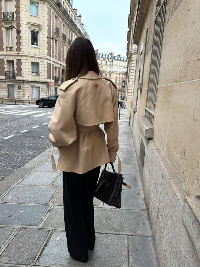Lyra Belted Short Double-Breasted Trench Jacket